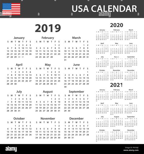 Usa Calendar For 2019 2020 And 2021 Scheduler Agenda Or Diary
