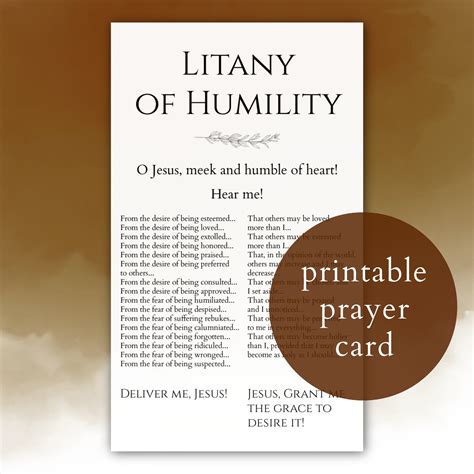 Litany Of Humility Prayer Card Printable Humility Prayer Etsy