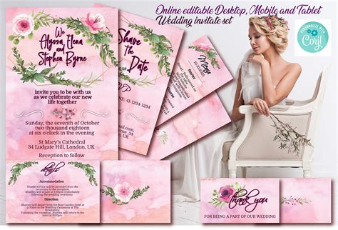 elegance floral wedding invitation set printable or printed template … botanical wedding