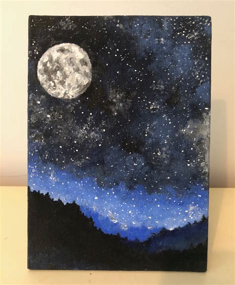 Night Sky Moon And Stars Acrylic Painting Celestial Painting Etsy