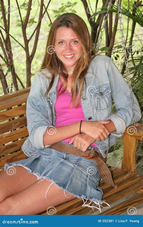 Girl On Porch Swing 1 Stock Image Image Of Necklace Hair 252381