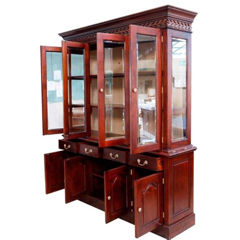Solid Mahogany Wood Display Cabinet Large 4 Door Antique Colonial Style