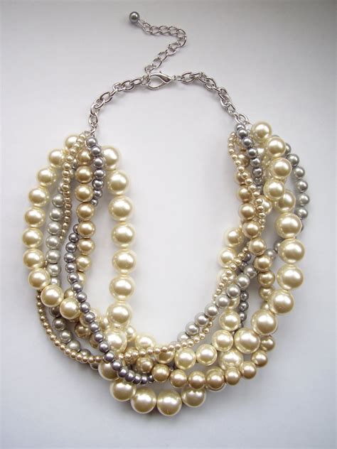 Pearl Twisted Chunky Statement Necklace Bridesmaid Bridal Etsy