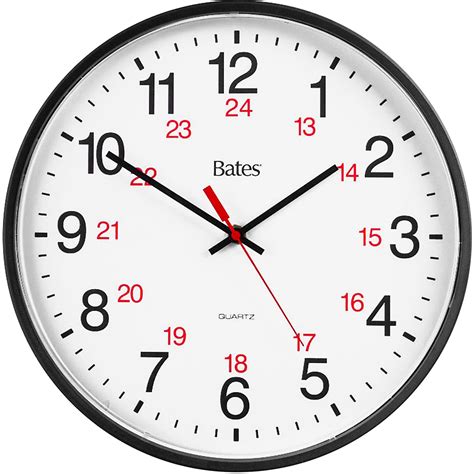 It is based on a 24 hour clock , and is a method of keeping hours in which the day runs from midnight to midnight and is divided into 24 hour increments. GBC 9847027 Bates 12/24 Quartz Wall Clock --GBC9847027