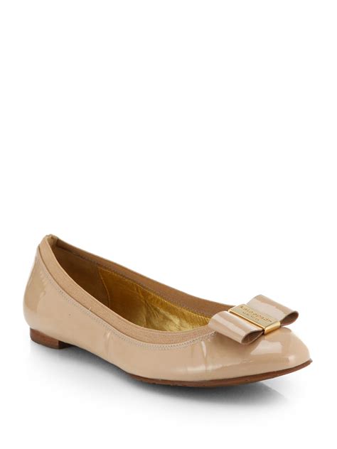 Kate Spade Tock Patent Leather Bow Ballet Flats In Natural Lyst