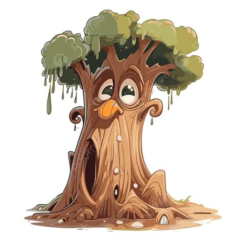 Brown Tree Trunk Vector Sticker Clipart Cartoon Smiling Tree With A