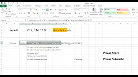 Age Calculation In Excel Youtube