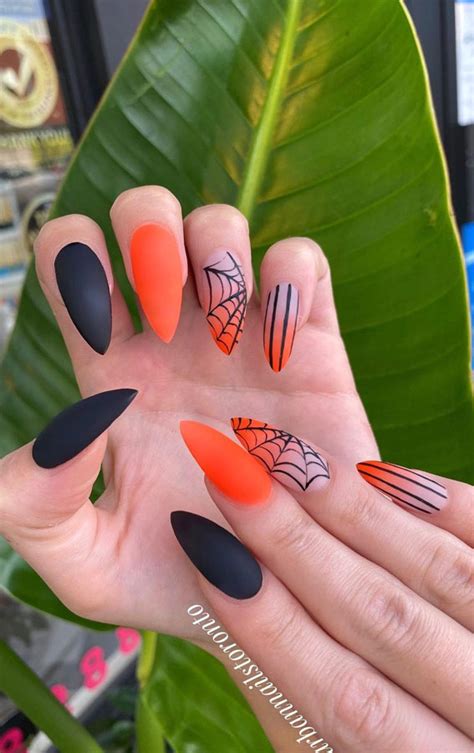 40 Cute Halloween Nail Designs Black And Orange Spider Web Stiletto