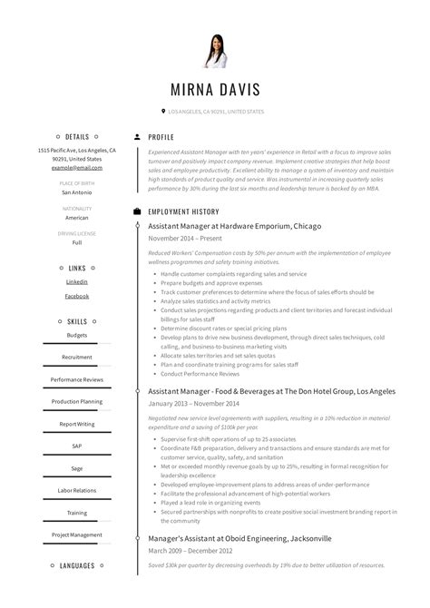 Job descriptions & responsibility samples inc.+ pdf samples. Assistant Manager Resume & Writing Guide | 12 Samples | PDF | 2019