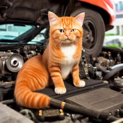 Ginger Cat As A Car Mechanic With Wrench In Hand