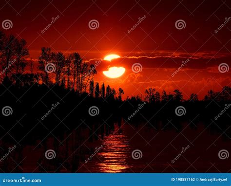 Bloody Sunset Over A Lake Stock Photo Image Of Colorful 198587162