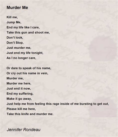 Murder Me Murder Me Poem By Jennifer Cook