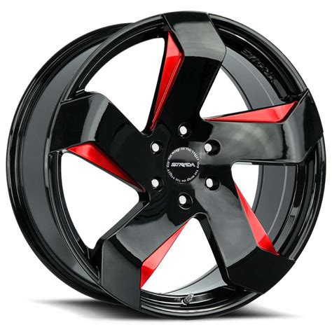 Strada S65 Coltello Wheels Rims 24x10 6x1397 Gloss Black W Candy Red