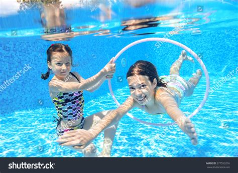 Happy Children Swim Pool Underwater Girls Stock Photo 277553216