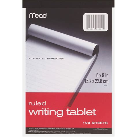 Mead Plain Writing Tablet 100 Sheets 20 Lb Basis Weight 6 X 9