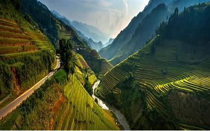 Vietnam Mountain Spring Road Nature Rice Valley
