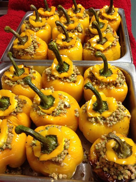 Stuffed Yellow Peppers With Israeli Couscous And Pesto Stuffed Peppers