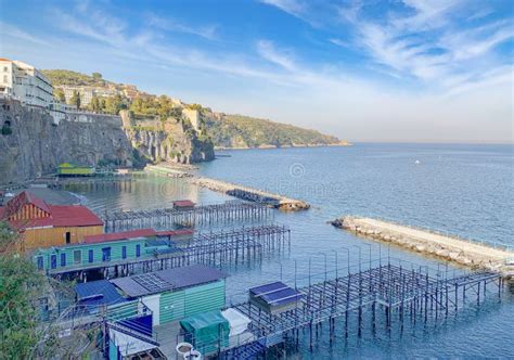Overlooking Waterfront Of Sorrento Amalfi Coast Italy Europe Stock