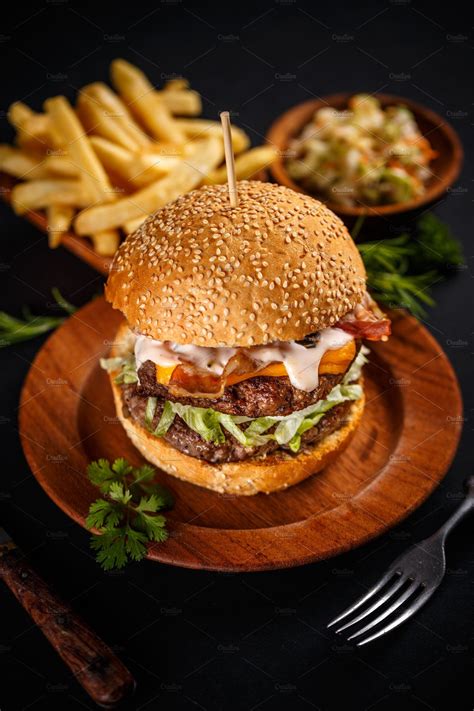 Tasty Burger With French Fries Delicious Burgers Food Photography