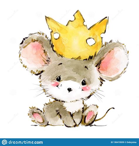 Cartoon Mouse Watercolor Illustration. Cute Mice. Stock Illustration - Illustration of ...