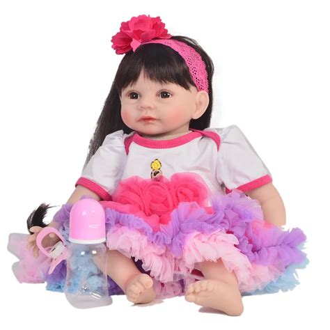 Reborn Girl Toddler Doll Long Hair Wig 22inch 55cm Silicone Reborn Baby