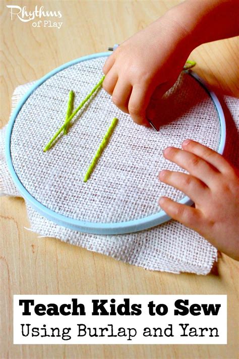 Teach Kids To Sew Using Burlap And Yarn For An Easy First Lesson In The