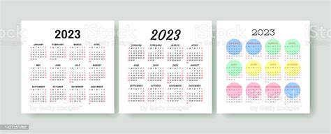 Calendar 2023 Year Set Vector Square Template Collection Ready Design