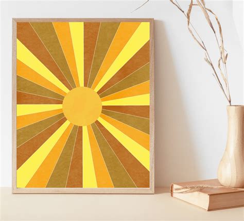 Retro Vintage Sun Print Minimalist Sun Wall Art Bursting Sun Etsy