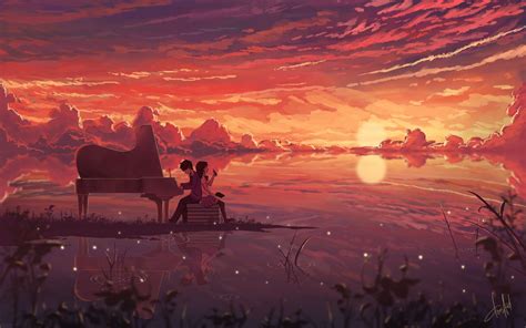 Wallpaper Illustration Digital Art Sunset Anime Artwork Sunrise