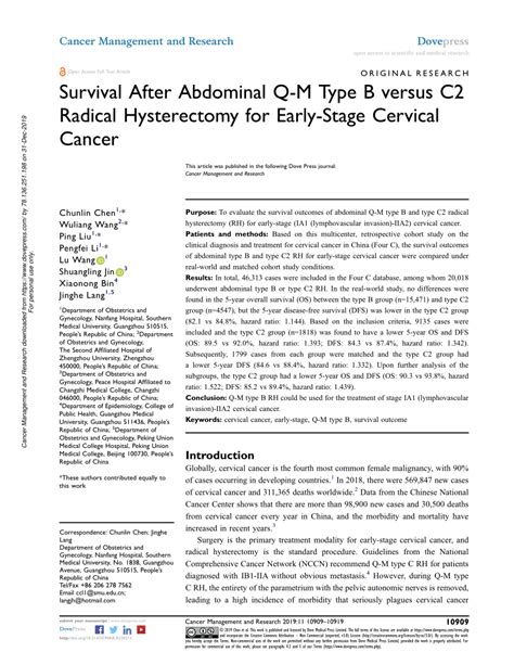 Pdf Survival After Abdominal Q M Type B Versus C Radical Hysterectomy For Early Stage