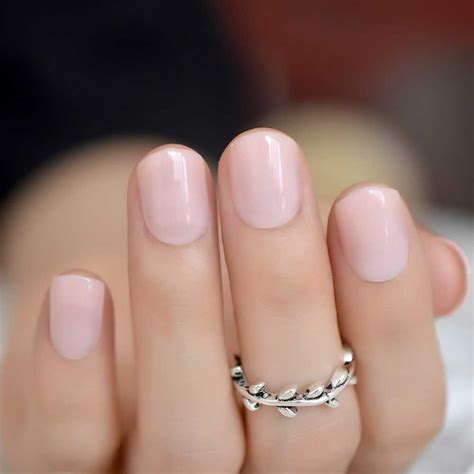 Light Pink Candy Fake Nails Short Round Soft Pre Designed Nail Tips