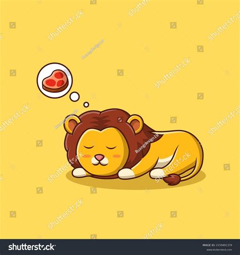 Cute Sleeping Lion Dreaming Meatvector Illustration Stock Vector