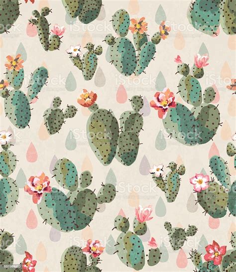 Seamless Cute Cactus Print Pattern Background Stock Illustration