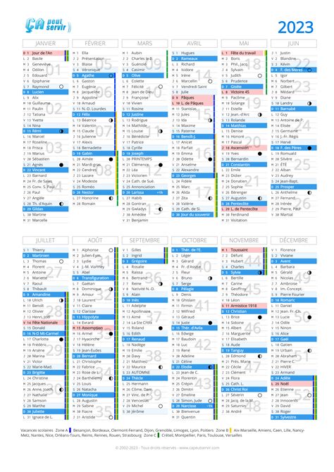 Calendrier 2023 Vacances Jours Fériés Numéros De Semaine Fêtes