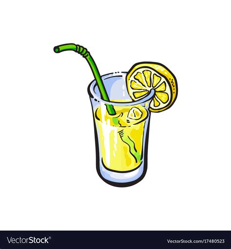 lemonade glass with straw lemon slice royalty free vector