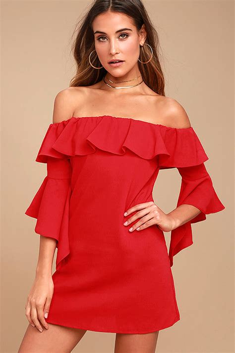 Cute Red Dress Off The Shoulder Dress Shift Dress 4900 Lulus