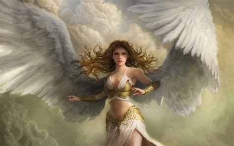 Wallpaper ID Artwork Fantasy Art Women Redhead Fantasy Girl Angel Wings Sword