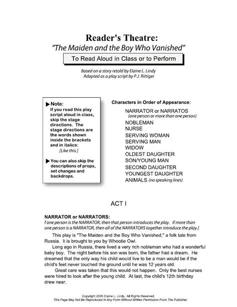 Complete Readers Theatre Play Script The Maiden And The Boy Who