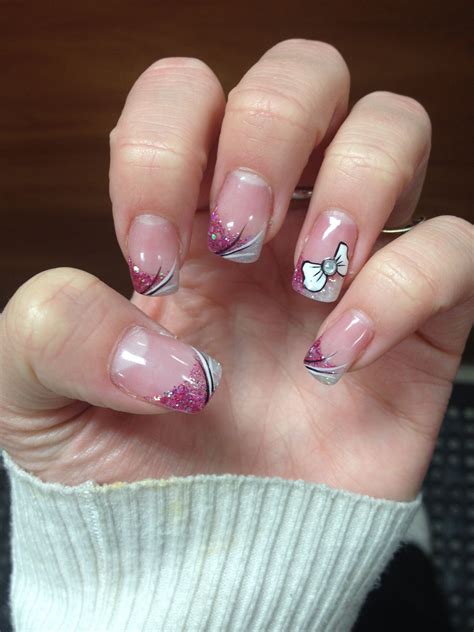 Pink And White Bow Nails Gelnails Pinkandwhite Gel Nails Nails