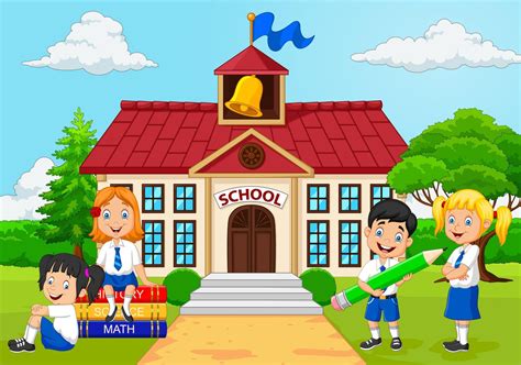 Cartoon Group Of Elementary School Kids In The School Yard 8734924