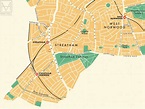 Lambeth (London borough) retro map giclee print – Mike Hall Maps ...