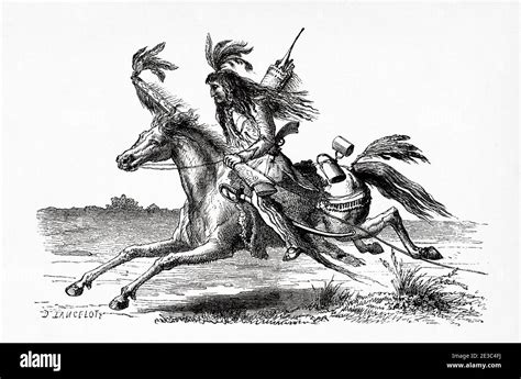 Native Sioux Indian Riding Horse Nebraska Usa Old Xix Century