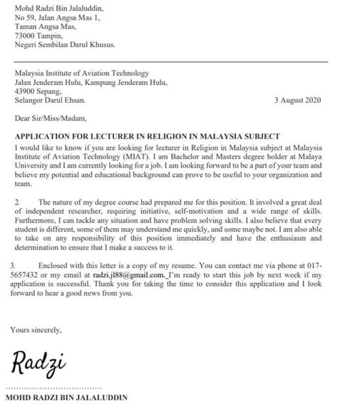 Penulisan And Contoh Cover Letter Untuk Permohonan Kerja