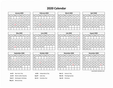 Free Download Printable Calendar 2020 With Us Federal Holidays One