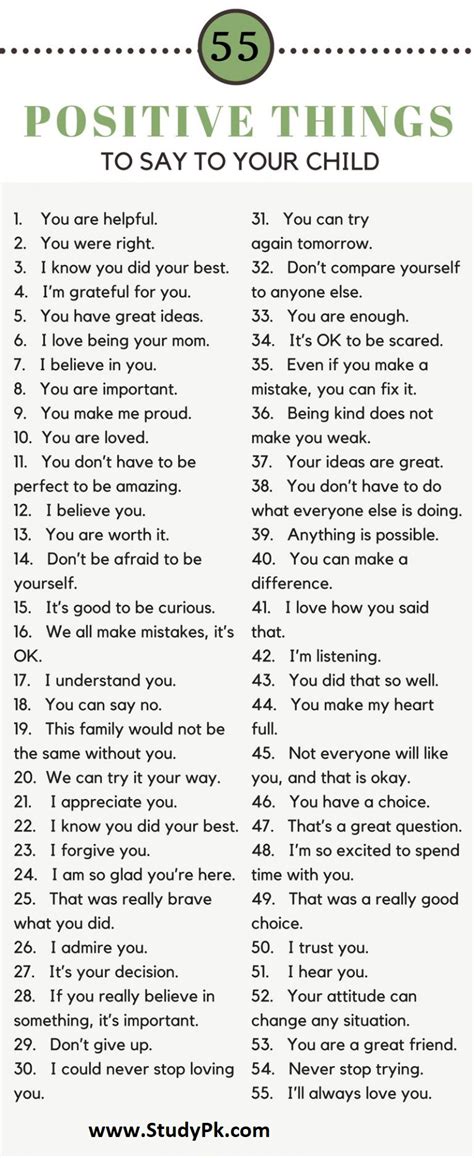 Encouraging Words And Phrases 55 Positive Things To Say To Your Child