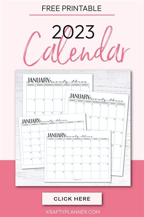 Free Printable 2023 Calendars — Krafty Planner Free Printable