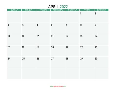 April 2022 Calendars Calendar Quickly