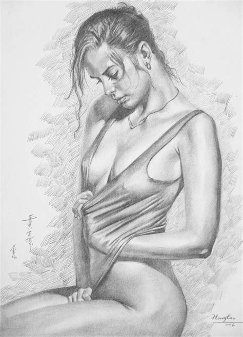 Original Art Drawing Pencil Sexy Nude Girl On Paper 16 5 19 Pencil