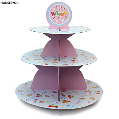 1pcs 3 Tier Cardboard Paper Cupcake Cake Stand Plates Display Holder