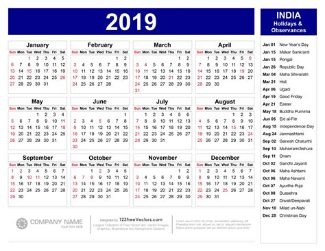 List of the 2021 hindu festivals or hindu calendar for 2021. 2019 Calendar with Indian Holidays Pdf | Calendar ...